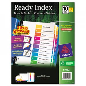 Avery 11082 Ready Index Customizable Table of Contents, Asst Dividers, 10-Tab, Ltr, 3 Sets AVE11082
