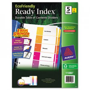 Avery 11080 Ready Index Customizable Table of Contents, Asst Dividers, 5-Tab, Ltr, 3 Sets AVE11080
