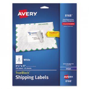 Avery 8168 Shipping Labels w/Ultrahold Ad & TrueBlock, Inkjet, 3 1/2 x 5, White, 100/Pack AVE8168