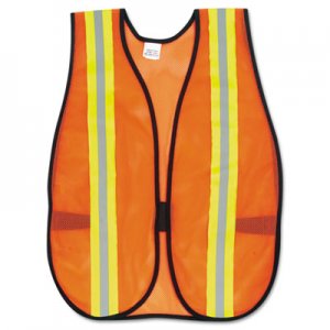 MCR Safety V201R Orange Safety Vest, 2" Reflective Strips, Polyester, Side Straps, One Size CRWV201R