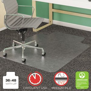 deflecto CM14113 SuperMat Frequent Use Chair Mat, Medium Pile Carpet, Beveled, 36x48 w/Lip, Clear DEFCM14113