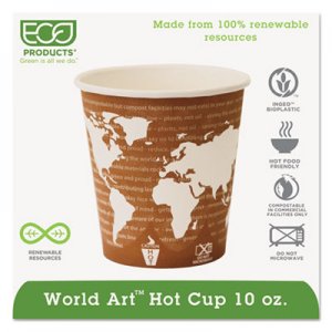 Eco-Products ECOEPBHC10WA World Art Renewable Compostable Hot Cups, 10 oz., 50/PK, 20 PK/CT EP-BHC10-WA