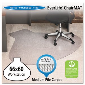ES Robbins 122775 EverLife Chair Mats For Medium Pile Carpet, Contour, 66 x 60, Clear ESR122775