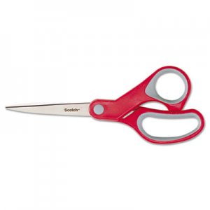 Scotch 1428 Multi-Purpose Scissors, Pointed, 8" Length, 3-3/8" Cut, Red/Gray MMM1428