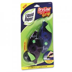 Paper Mate Liquid Paper 87813 DryLine Grip Correction Tape, 1/5" x 335", Blue/Purple Dispensers, 2/Pack PAP87813