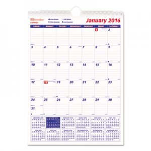 Brownline C171101 One Month Per Page Twin Wirebound Wall Calendar, 8 x 11, 2016 REDC171101