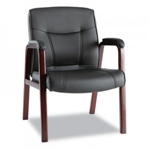 Alera ALEMA43ALS10M Madaris Series Leather Guest Chair w/Wood Trim, Four Legs, Black/Mahogany