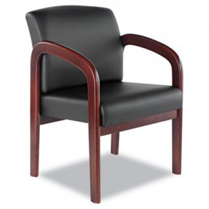 Alera RL4319M Reception Lounge Series Ready-To-Assemble Guest Chair, Mahogany/Black Leather ALERL4319M