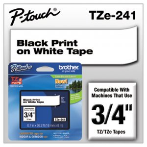 Brother P-Touch TZE241 TZe Standard Adhesive Laminated Labeling Tape, 3/4w, Black on White BRTTZE241