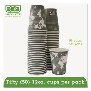 Eco-Products EPBHC12WAPK World Art Renewable/Compostable Hot Cups, 12 oz, Gray, 50/Pack ECOEPBHC12WAPK