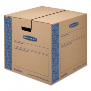 Bankers Box 0062801 SmoothMove Prime Medium Moving Boxes, 18l x 18w x 16h, Kraft/Blue, 8/Carton FEL0062801