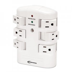 Innovera IVR71651 Wall Mount Surge Protector, 6 Outlets, 2160 Joules, White