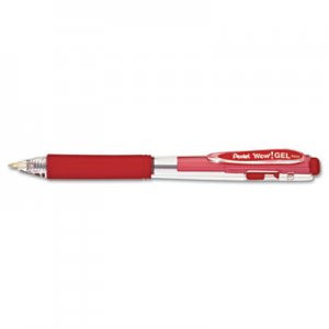 Pentel K437B WOW! Retractable Gel Pen, .7mm, Trans Barrel, Red Ink, Dozen PENK437B