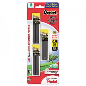 Pentel C29BPHB3 Super Hi-Polymer Lead Refills, 0.9mm, HB, Black, 30/Tube, 3 Tubes/Pack PENC29BPHB3