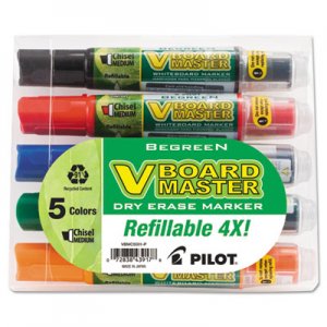 Pilot PIL43917 BeGreen Dry Erase Marker, Assorted, Chisel, 5/Pack