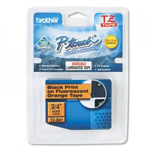 Brother P-Touch TZEB41 TZ Standard Adhesive Laminated Labeling Tape, 3/4w, Black on Fluorescent Orange BRTTZEB41