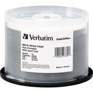 Verbatim 97339 BD-R 6x White Inkjet Hub Printable Disc