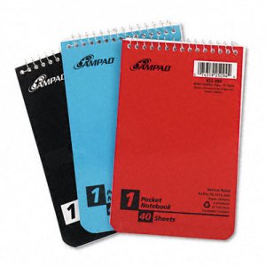 Ampad TOP45094 Wirebound Pocket Memo Book, Narrow Rule, 4 x 6, White, 40-Sheet, 3/Pack 45-094