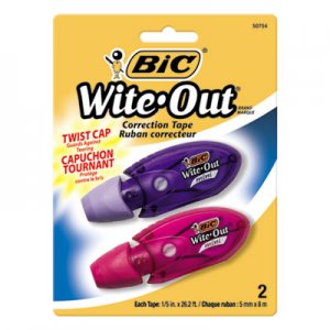 BIC WOMTP21 Wite-Out Mini Twist Correction Tape, Non-Refillable, 1/5" x 314", 2/Pack BICWOMTP21