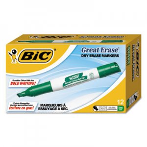 BIC BICGDEM11GN Great Erase Grip Chisel Tip Dry Erase Marker, Green, Dozen