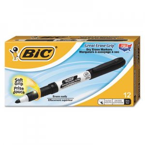 BIC BICGDE11BK Great Erase Grip Fine Point Dry Erase Marker, Black, Dozen