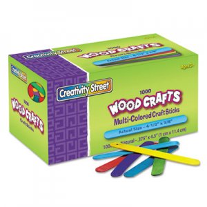 Chenille Kraft CKC377502 Colored Wood Craft Sticks, 4 1/2 x 3/8, Wood, Assorted, 1000/Box 3775-02