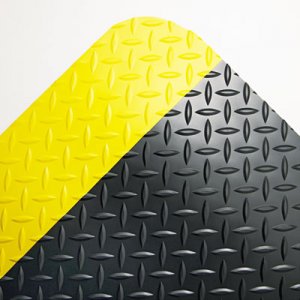 Crown CD0035YB Industrial Deck Plate Anti-Fatigue Mat, Vinyl, 36 x 60, Black/Yellow Border CWNCD0035YB
