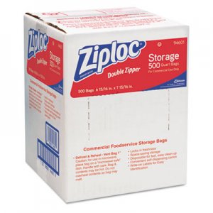 Ziploc 94601 Double Zipper Storage Bags, Plastic, 1qt, Clear, Write-On ID Panel, 500/Box DVO94601