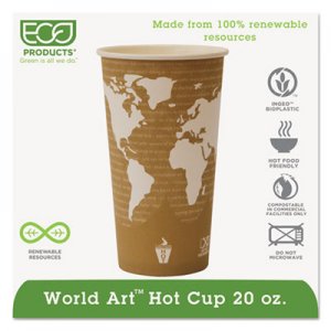 Eco-Products ECOEPBHC20WA World Art Renewable Compostable Hot Cups, 20 oz., 50/PK, 20 PK/CT