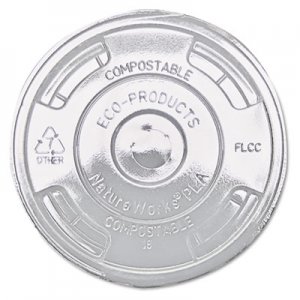 Eco-Products ECOEPFLCC GreenStripe Renewable & Compost Cold Cup Flat Lids, F/9-24oz., 100/PK, 10 PK/CT EP-FLCC
