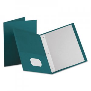 Oxford 57755 Twin-Pocket Folders with 3 Fasteners, Letter, 1/2" Capacity, Teal, 25/Box OXF57755