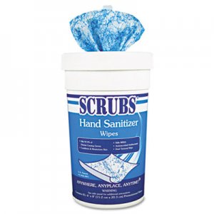 SCRUBS 90985 Antimicrobial Hand Sanitizer Wipes, 9 3/4 x 10 1/2, 85/Canister, 6/Carton ITW90985