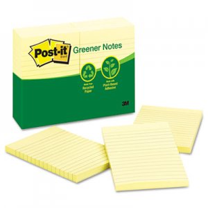 Post-it Greener Notes MMM660RPYW Recycled Note Pads, 4 x 6, Lined, Canary Yellow, 100-Sheet, 12/Pack 660-RP