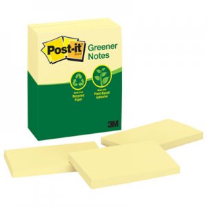 Post-it Greener Notes MMM655RPYW Recycled Note Pads, 3 x 5, Canary Yellow, 100-Sheet, 12/Pack 655-RP-YW