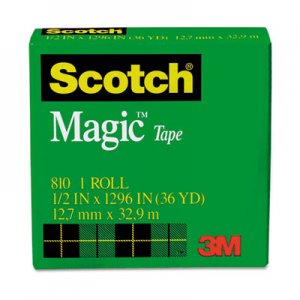 Scotch MMM810121296 Magic Tape, 1/2" x 1296", 1" Core, Clear 810-12-1296