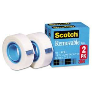 Scotch MMM8112PK Removable Tape 811 2PK, 3/4" x 1296", 1" Core, 2/Pack 811-2PK