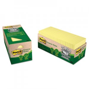 Post-it Greener Notes MMM654R24CPCY Recycled Note Pad Cabinet Pack, 3 x 3, Canary Yellow, 75-Sheet, 24/Pack 654R