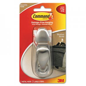 Command FC13BNES Adhesive Mount Metal Hook, Large, Brushed Nickel Finish, 1 Hook & 2 Strips/Pack MMMFC13BNES