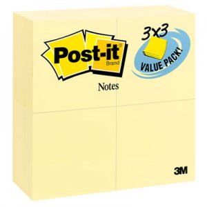 Post-it Notes MMM65424VADB Original Pads in Canary Yellow, 3 x 3, 90/Pad, 24 Pads/Pack 654-24VAD-B