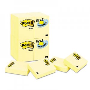 Post-it Notes MMM65324VADB Original Pads in Canary Yellow, 1-1/2 x 2, 90/Pad, 24 Pads/Pack 653