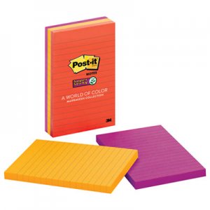Post-it Notes Super Sticky MMM6603SSAN Pads in Marrakesh Colors, 4 x 6, Lined, 90/Pad, 3 Pads/Pack 660