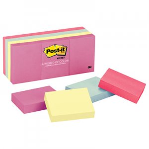 Post-it Notes MMM653AST Original Pads in Marseille Colors, 1-1/2 x 2, 100/Pad, 12 Pads/Pack 653