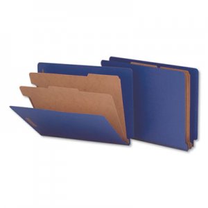 Universal UNV10318 Deluxe Six-Section Colored Pressboard End Tab Classification Folders, 2 Dividers, Letter Size, Cobalt Blue Cover, 10/Box