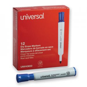 Universal UNV43653 Dry Erase Marker, Broad Chisel Tip, Blue, Dozen