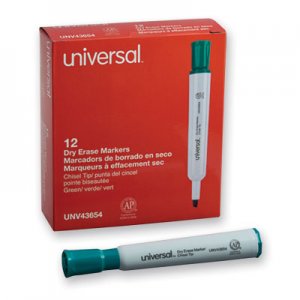 Universal UNV43654 Dry Erase Marker, Broad Chisel Tip, Green, Dozen