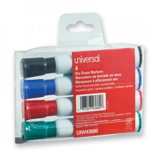 Universal UNV43680 Dry Erase Marker, Medium Bullet Tip, Assorted Colors, 4/Set