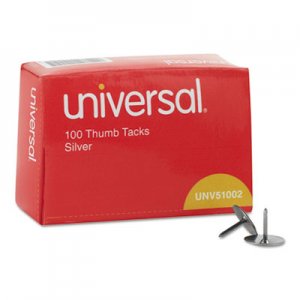 Universal UNV51002 Thumb Tacks, Steel, Silver, 5/16", 100/Box