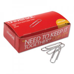 Universal UNV72240 Paper Clips, Jumbo, Silver, 100 Clips/Box, 10 Boxes/Pack