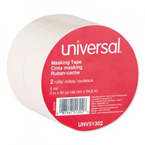 Universal UNV51302 General-Purpose Masking Tape, 3" Core, 48 mm x 54.8 m, Beige, 2/Pack