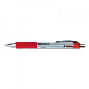Universal UNV39722 Comfort Grip Retractable Gel Pen, Medium 0.7mm, Red Ink, Silver Barrel, Dozen